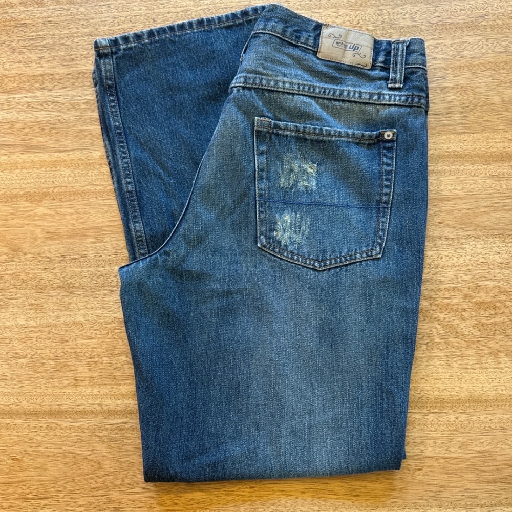 Urban Up Vintage Fit Distressed Blue Jeans Mens 34x30 Medium Wash Straight Leg